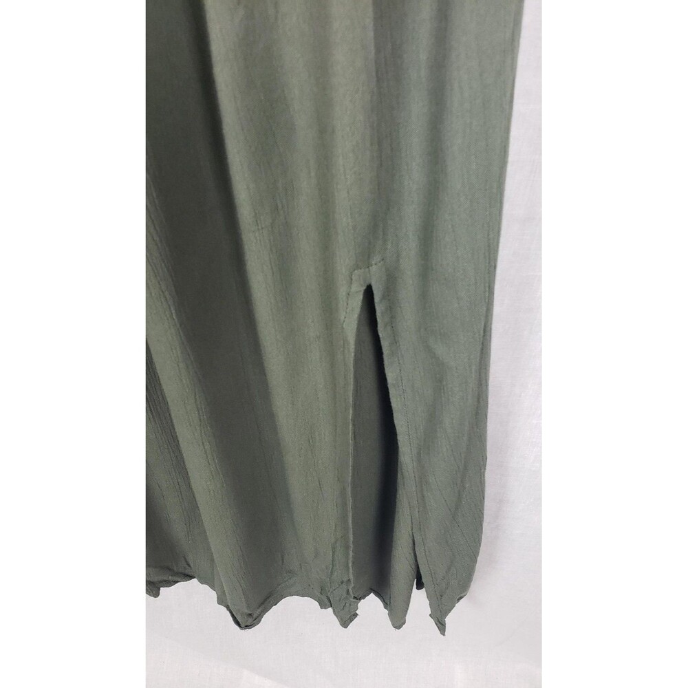 Windsor Dress L Olive Green Smocked Maxi Cap Sleeve‎ Side Slit Rayon Casual Boho - Picture 5 of 8